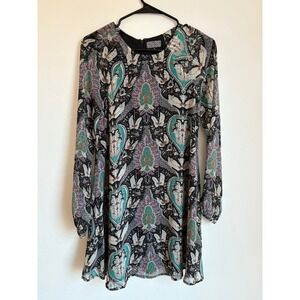 Lucca Couture Paisley Shift Dress Retro 70s Hippie Indie Boho Disco Western Chic